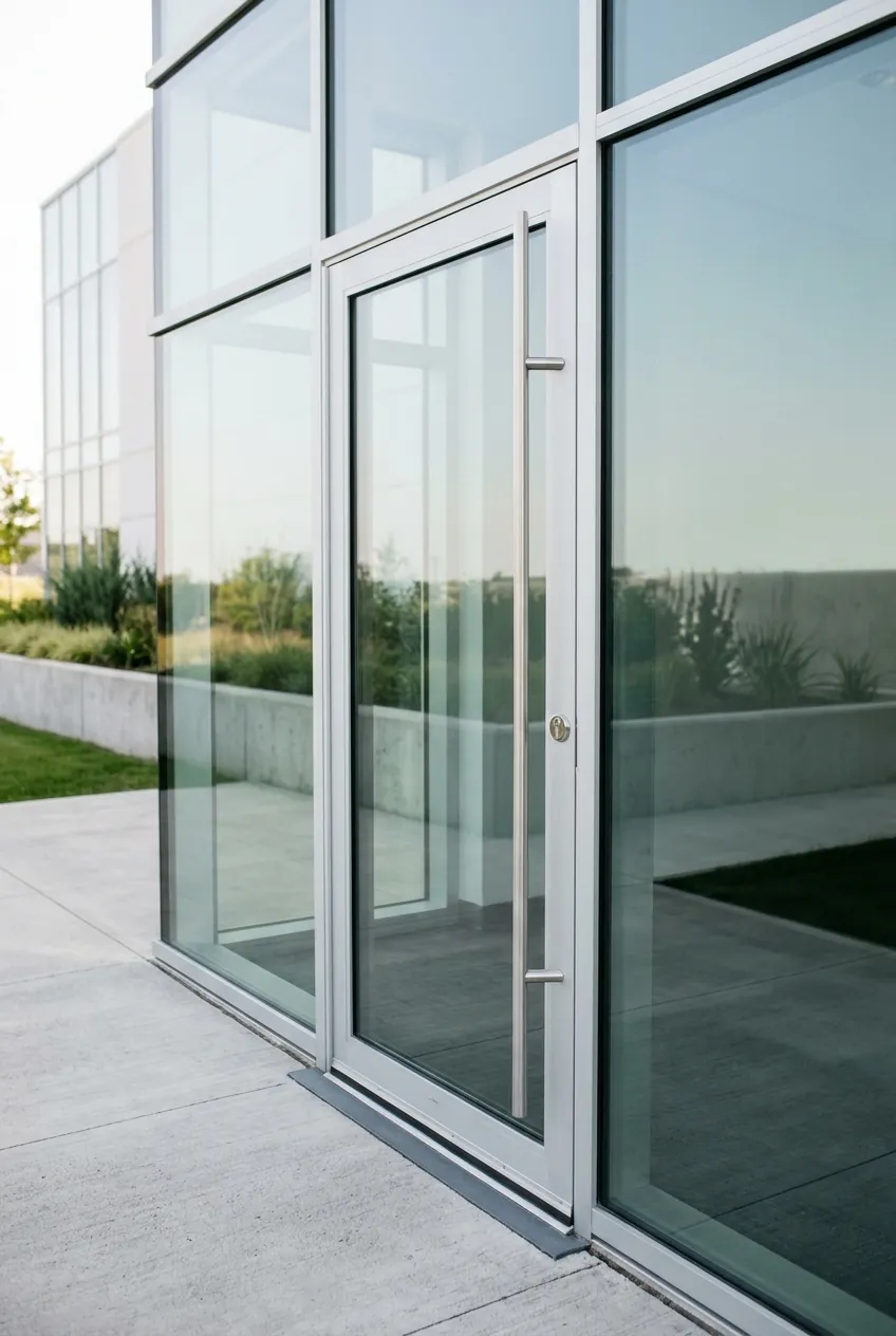 Portes commerciales en aluminium installées à l'entrée d'un commerce