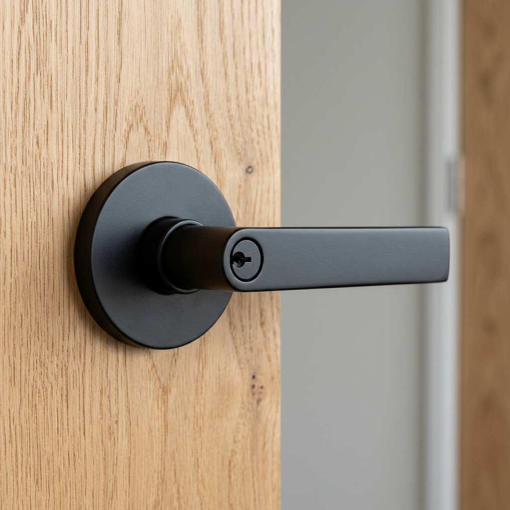 Levier cylindrique fini noir mat — porte de bureau